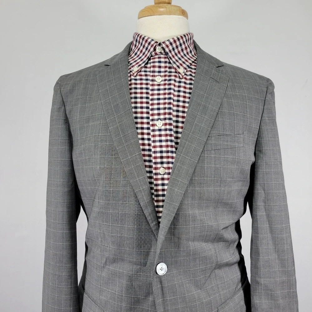 Hugo‎ Boss Men's Sport Coat Blazer Two Button Gray Glen Plaid Wool Size 42L